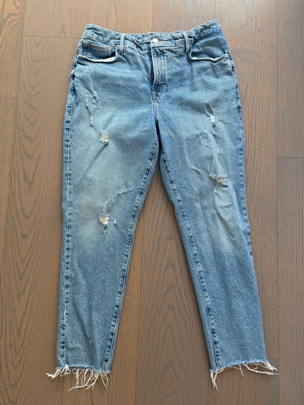 Good American High-Rise Distressed Straight Leg Jeans